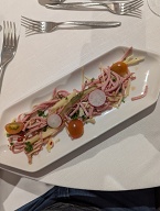 Marinated cucumbers, Emmental cheese & ham salad